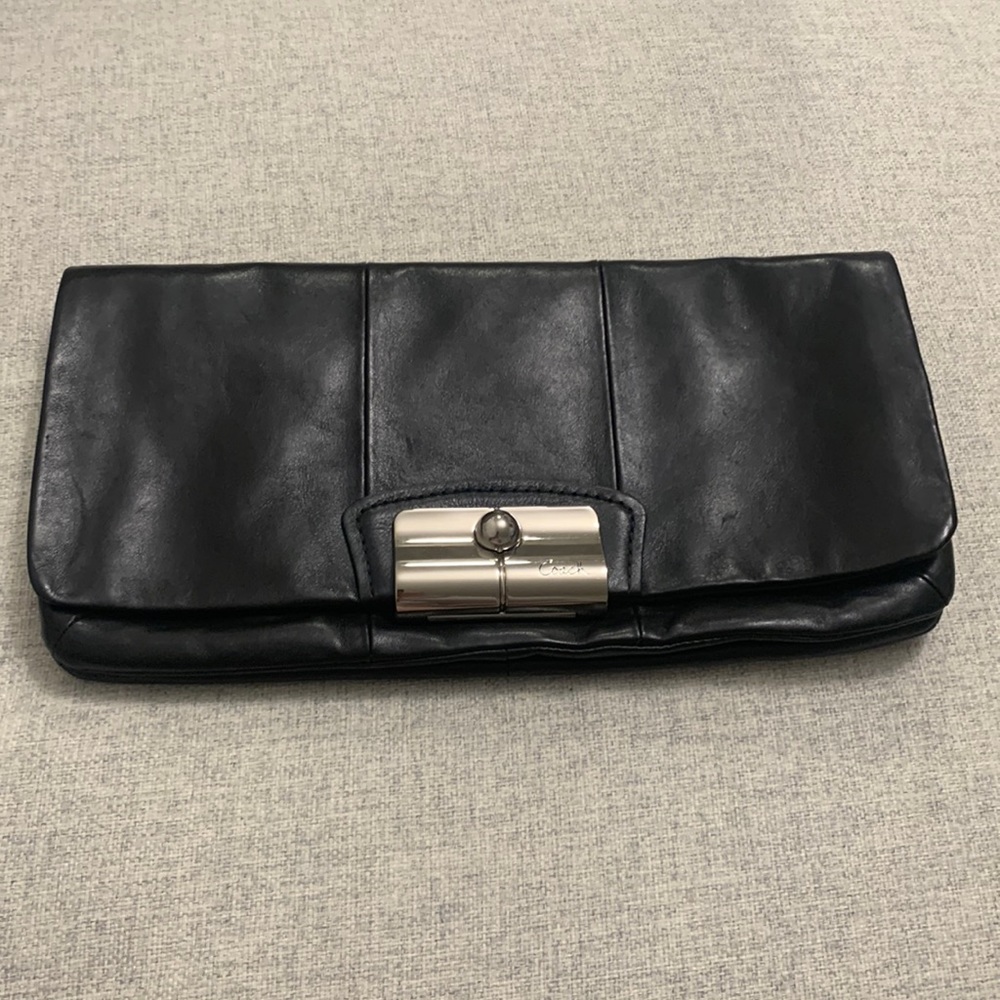 Coach Oversized Black Kristen Clutch with Silver Hardware